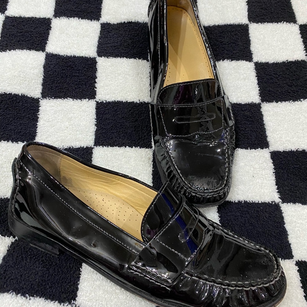 Cole Haan Black Loafers with Patent Leather Finish | Size 9.5